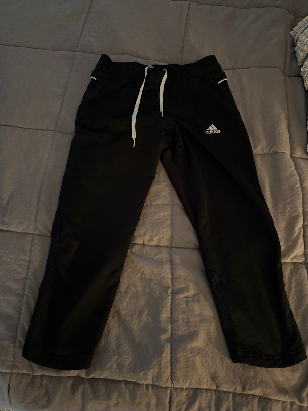 adidas Black Kids Athletic Joggers with White Drawstrings